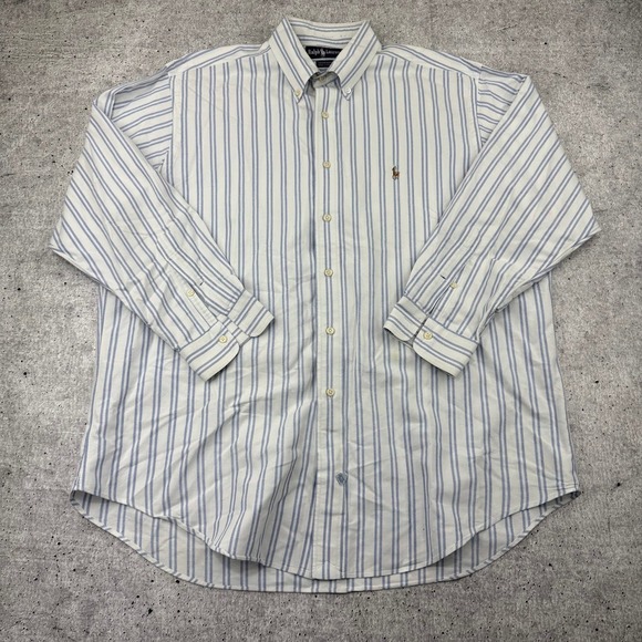 Polo Ralph Lauren Other - Vntg Polo Ralph Lauren Yarmouth 16.5 33 Button Down White Blue Stripe Flesh Pony
